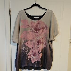 Reitmans floral satin feel short sleeve shirt oversized womens 3X